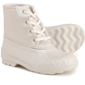 Sperry Port Duck Boot Kids Size 13 Cream & Gold Lace Up